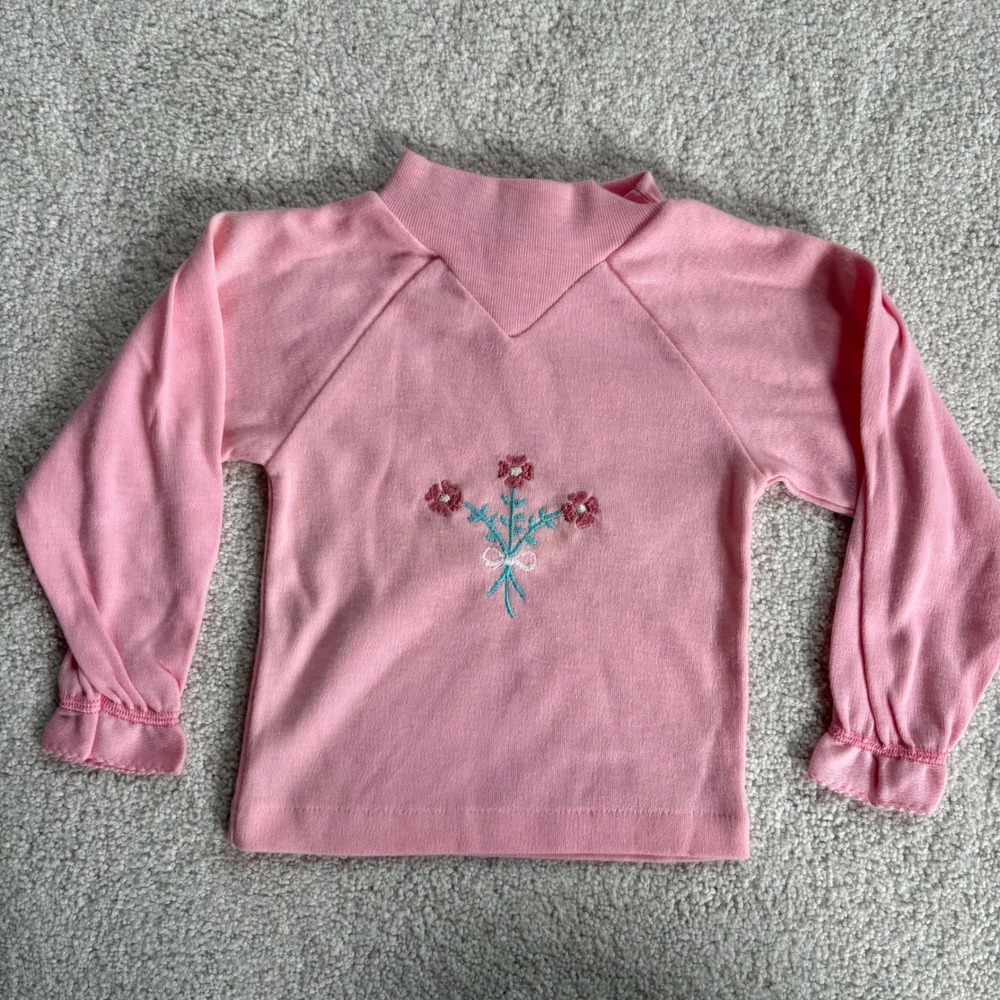 Carter's Vintage Mock Neck Baby Girl 18M Pink Floral Embroidered Long Sleeve Y2K